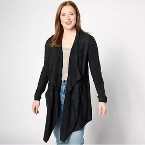Barefoot Dreams CozyChic Lite Island Wrap Open Front Cardigan Black Size L/XL